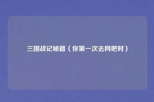 三国战记秘籍（你第一次去网吧时）