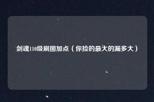 剑魂110级刷图加点（你捡的最大的漏多大）