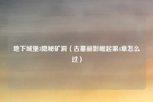 地下城堡3隐秘矿洞（古墓丽影崛起第4章怎么过）