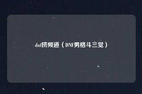 dnf挤频道（DNF男格斗三觉）