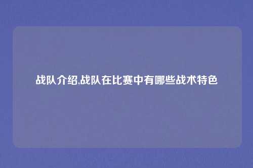 战队介绍,战队在比赛中有哪些战术特色