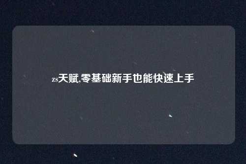 zs天赋,零基础新手也能快速上手