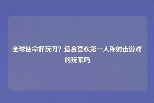 全球使命好玩吗？适合喜欢第一人称射击游戏的玩家吗