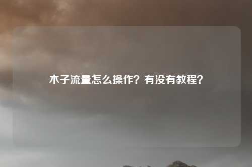 木子流量怎么操作？有没有教程？