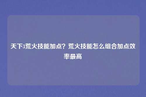 天下3荒火技能加点？荒火技能怎么组合加点效率最高