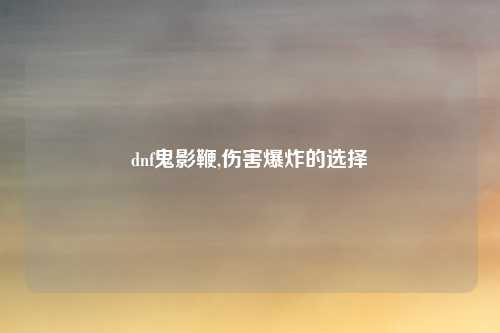 dnf鬼影鞭,伤害爆炸的选择