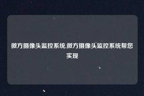 微方摄像头监控系统,微方摄像头监控系统帮您实现