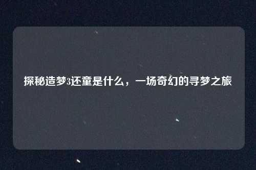 探秘造梦3还童是什么，一场奇幻的寻梦之旅