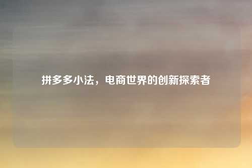 拼多多小法，电商世界的创新探索者