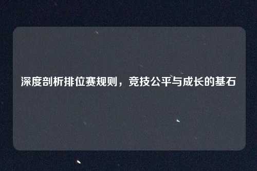 深度剖析排位赛规则，竞技公平与成长的基石