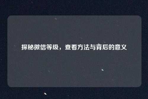 探秘微信等级，查看方法与背后的意义