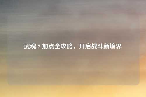 武魂 2 加点全攻略，开启战斗新境界