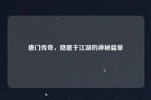 唐门传奇，隐匿于江湖的神秘篇章