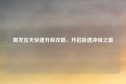 御龙在天快速升级攻略，开启极速冲级之旅