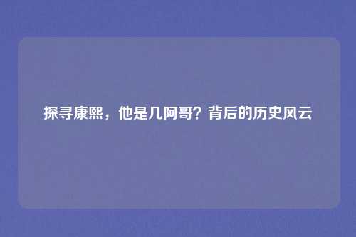 探寻康熙，他是几阿哥？背后的历史风云