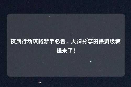 夜鹰行动攻略新手必看，大神分享的保姆级教程来了！