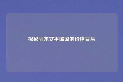探秘驯龙女巫璐璐的价格背后