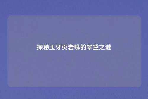 探秘玉牙页岩蛛的攀登之谜