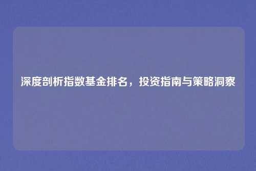 深度剖析指数基金排名，投资指南与策略洞察