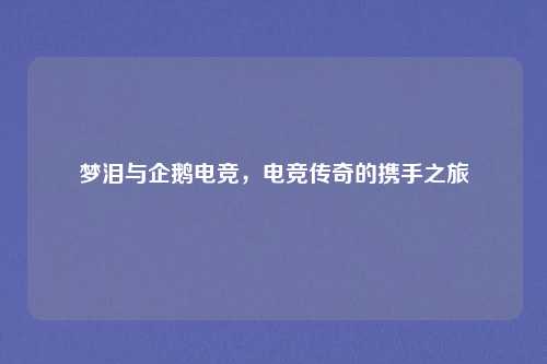 梦泪与企鹅电竞，电竞传奇的携手之旅