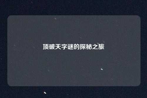顶破天字谜的探秘之旅