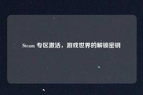 Steam 专区激活，游戏世界的解锁密钥