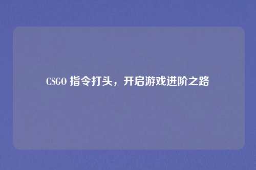 CSGO 指令打头，开启游戏进阶之路