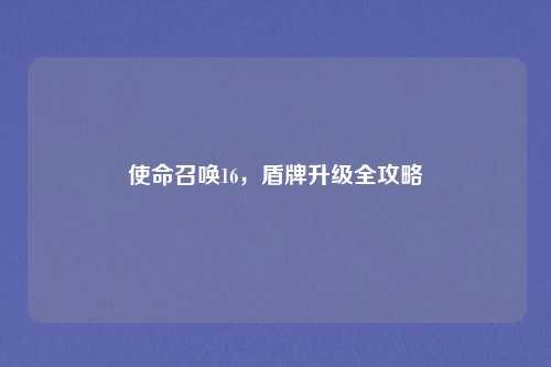 使命召唤16，盾牌升级全攻略