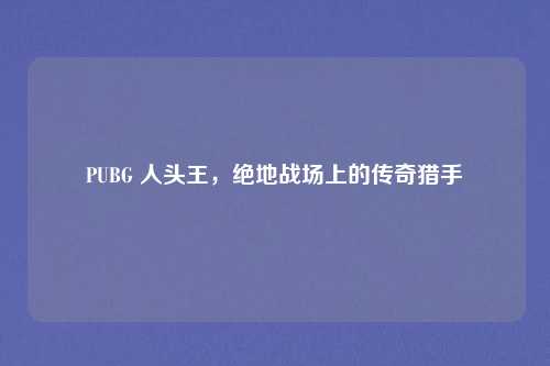 PUBG 人头王，绝地战场上的传奇猎手