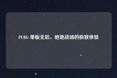 PUBG 单板无后，绝地战场的极致体验